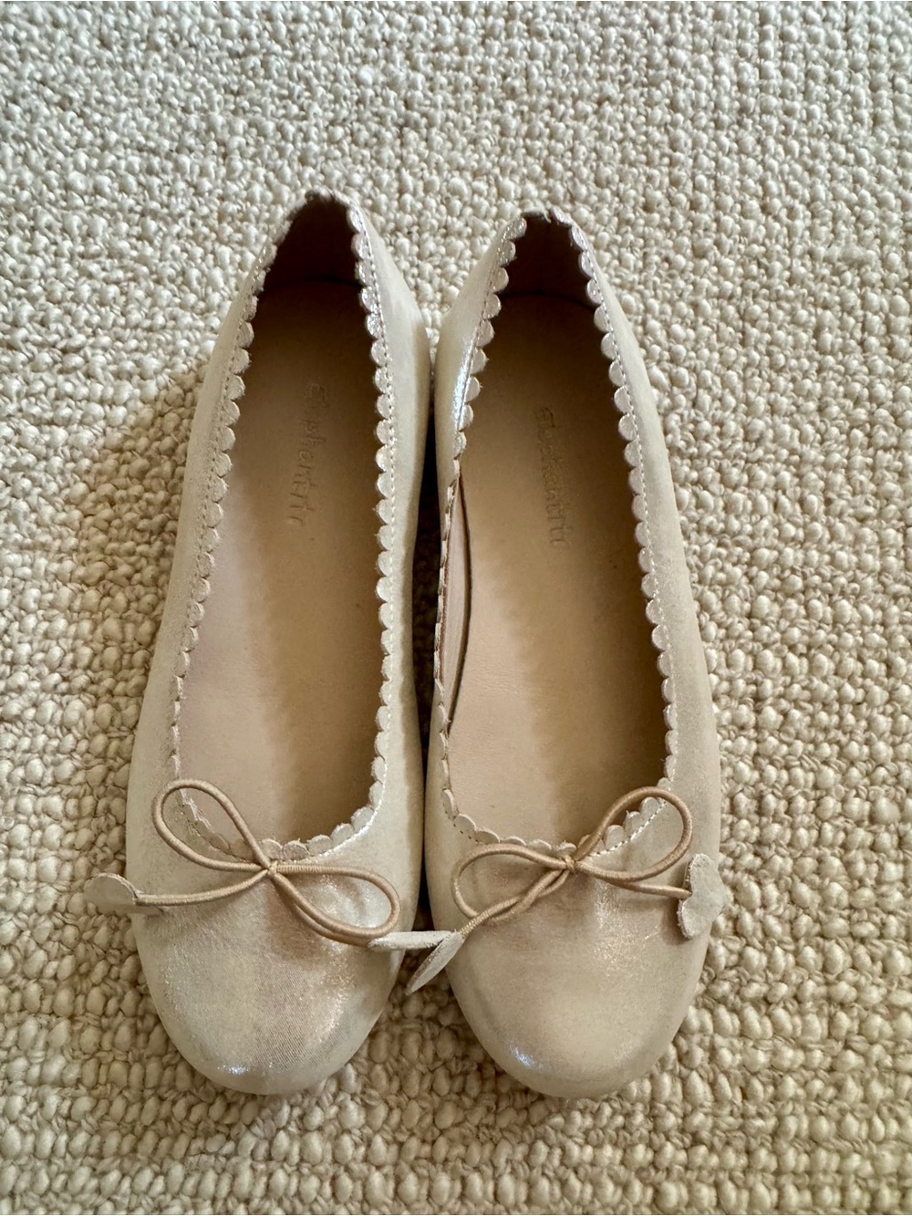 Elephantino soft gold Ballet Flats with Scalloped Edge and Bow